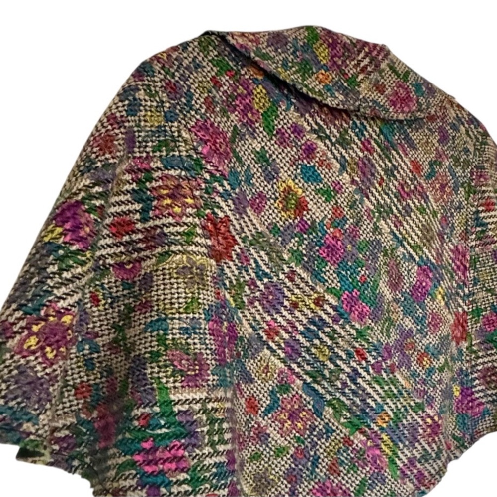 Y2K Multi Color Tweed Collar Cape Jacket Asymmetrical Button Front Lined Large - Picture 8 of 15